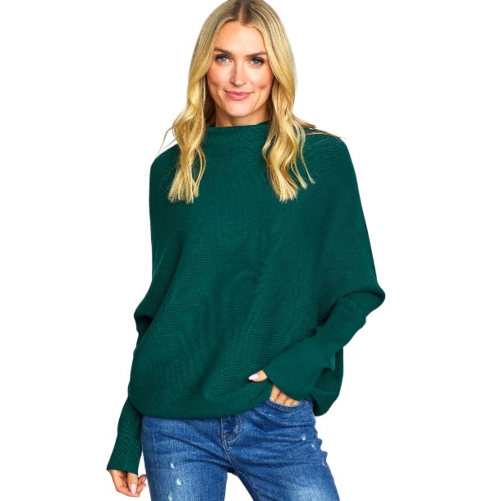 Blu Ivy Forest Green Slouch Neck Dolman Pullover